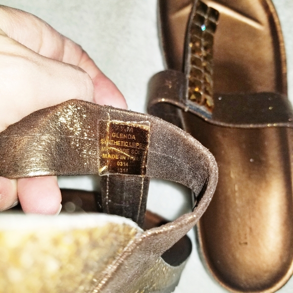 Nine West Metallic Bronze Jewel Wedge Sandals 7.5 - Picture 6 of 6